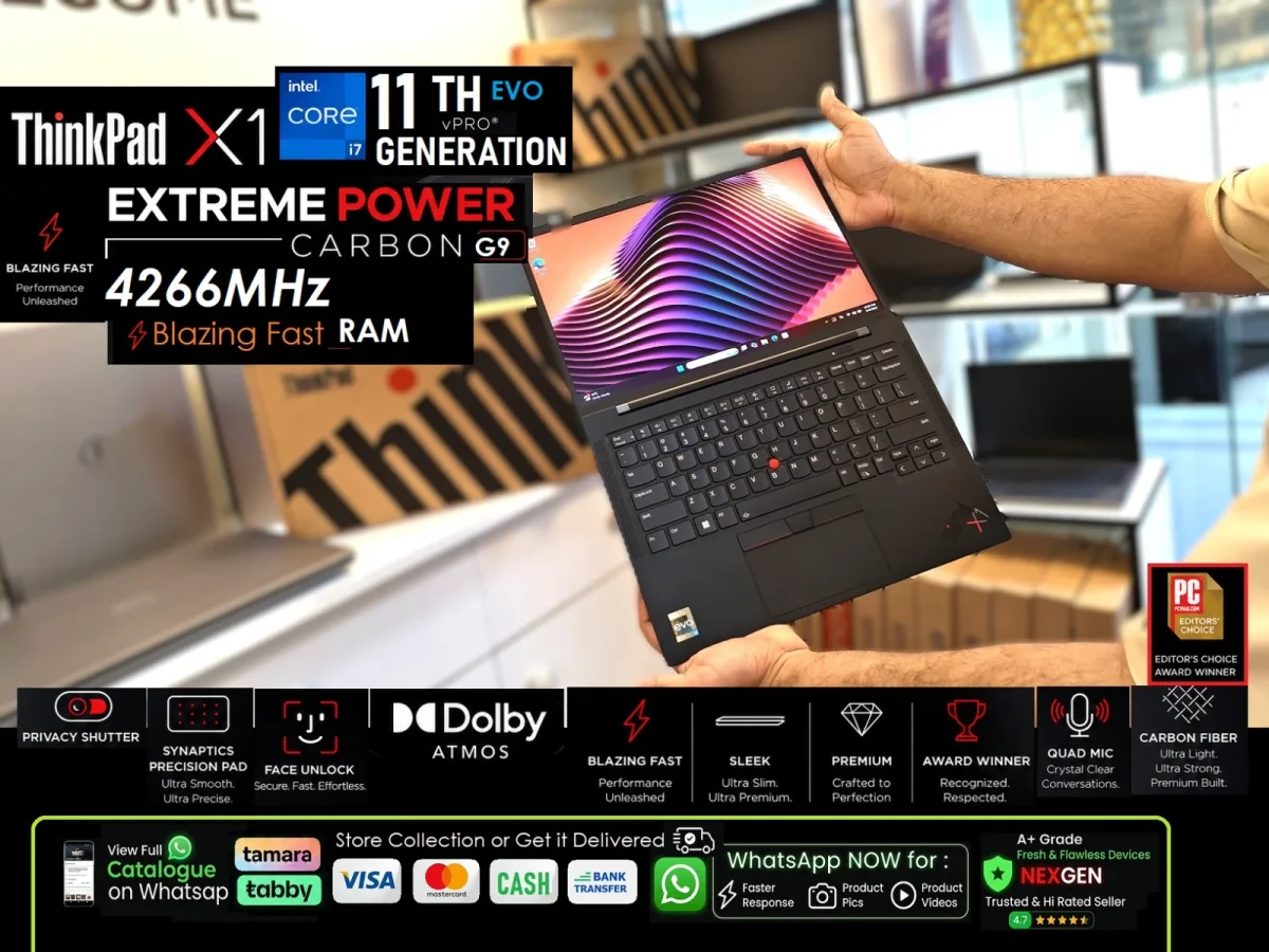 Lenovo ThinkPad X1 Carbon Gen9 - 11thGen Core i7 EVO 16GB - 512GB NVMe SSD - 14" FHD IPS - Dolby Atmos - Preowned A